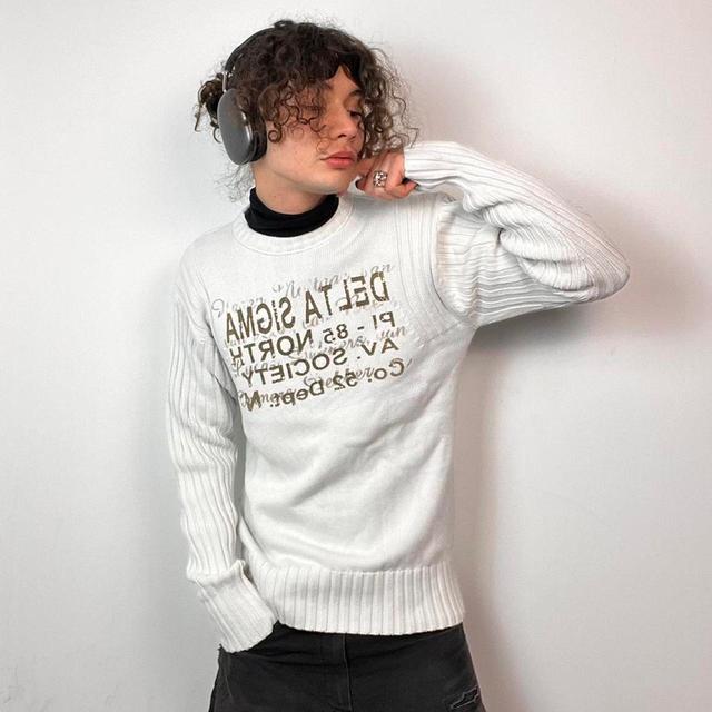 Unique Vintage Men's Sweatshirt - White/Blue - L on Productcaster.