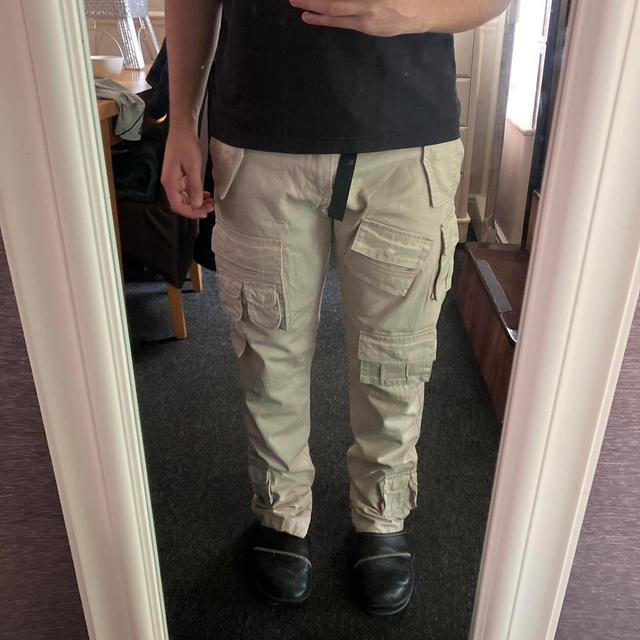 Custom Men's High waisted Cargo Trousers - Cream/Tan - M on Productcaster.