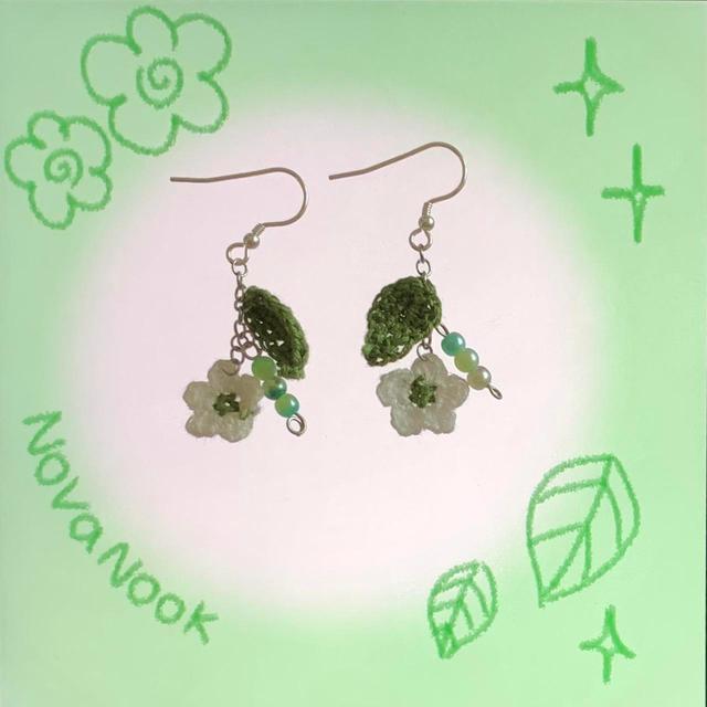 Women's Earrings - White/Green on Productcaster.