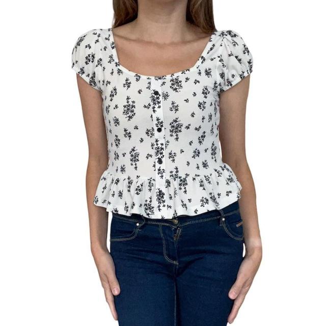 Primark Women's Top - White/Black - 8 on Productcaster.