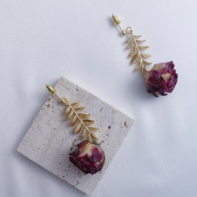 Custom Women's Earrings - Gold/Burgundy on Productcaster.