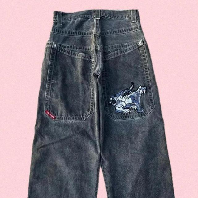 JNCO Men's Wide leg Embroidered Jeans - Black/Brown - M on Productcaster.