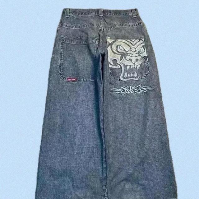 JNCO Men's Wide leg Embroidered Jeans - Black/Brown - L on Productcaster.