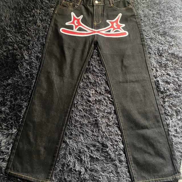 Designer Men's Acid-washed Jeans - Black/Red - XS on Productcaster.