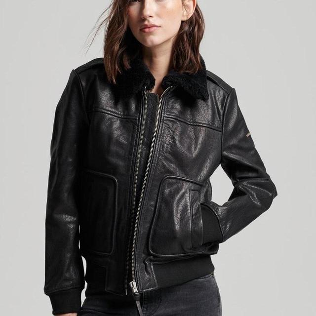 Superdry Women's Leather Jacket - Black - UK 6 on Productcaster.