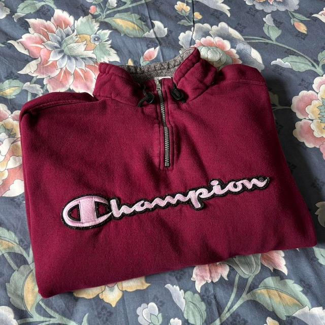 Champion Men's Sweatshirt - Burgundy/Grey - L on Productcaster.