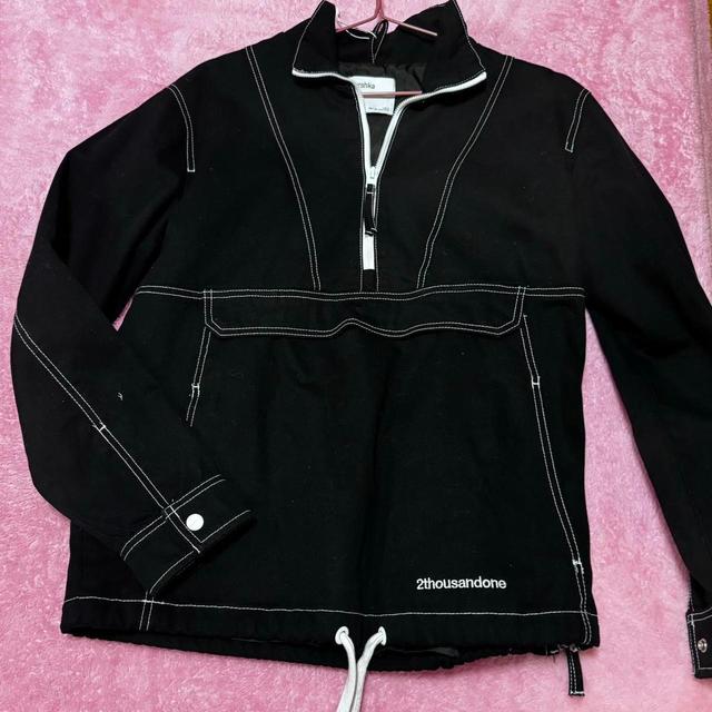 Bershka Men's Windbreaker Jacket - Black/White - S on Productcaster.