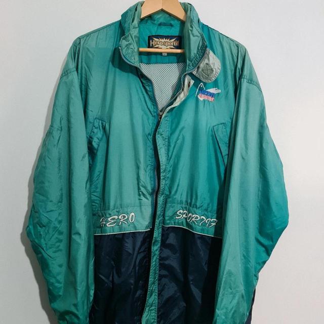 Vintage Men's Lightweight Jacket - Green/Blue - L on Productcaster.