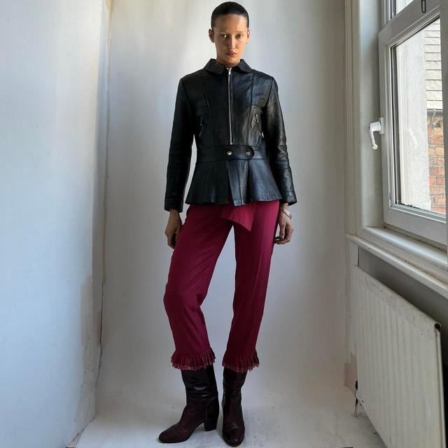 Women's Trousers - Black/Burgundy - UK 4 on Productcaster.