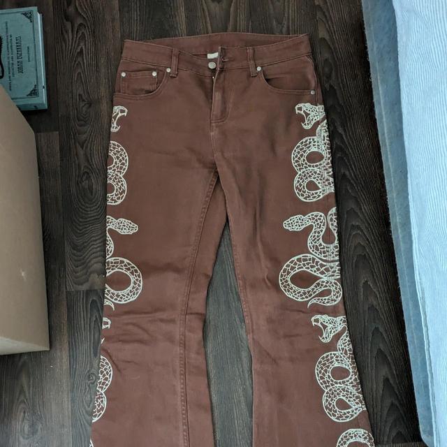 Milk It Women's Flare Printed Jeans - Brown/Cream - 28" on Productcaster.