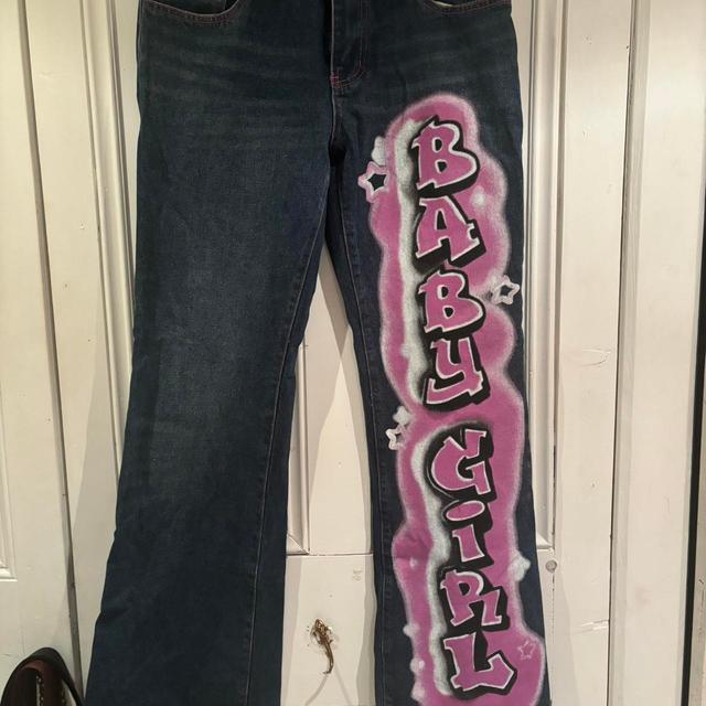 Jaded London Women's Printed Jeans - Navy/Pink - 28" on Productcaster.