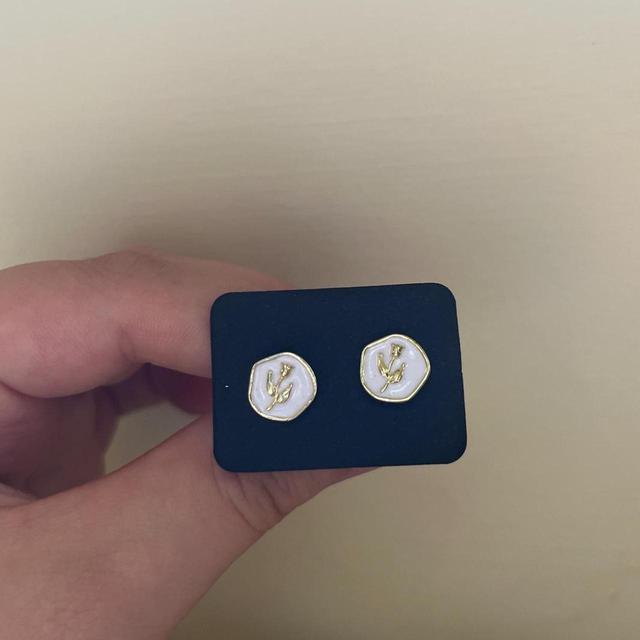 Women's Earrings - Gold/White on Productcaster.