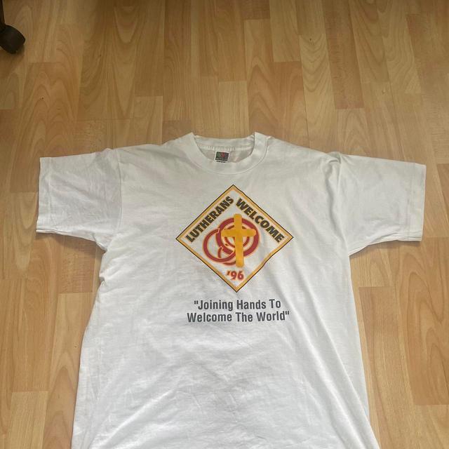 Men's T-shirt - White/Yellow - L on Productcaster.