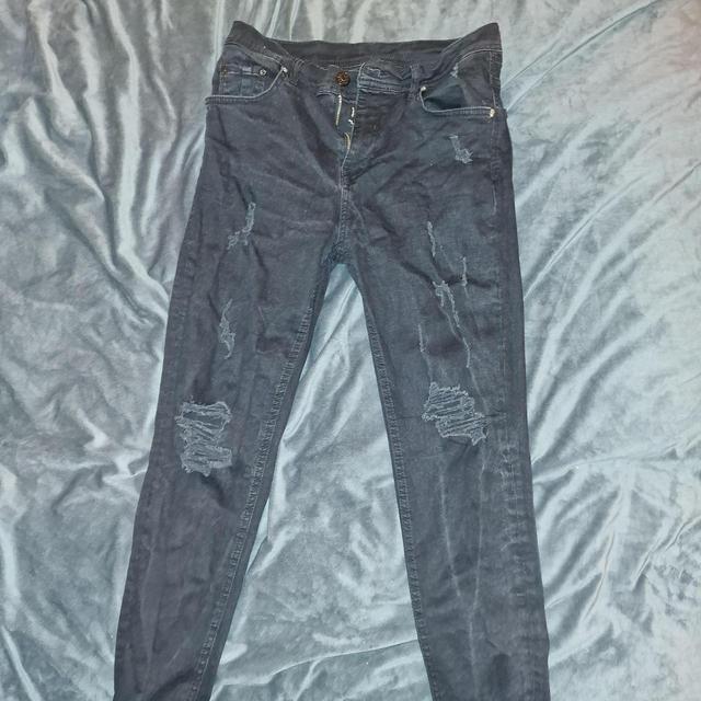 Men's Skinny Distressed Jeans - Black - 34" on Productcaster.