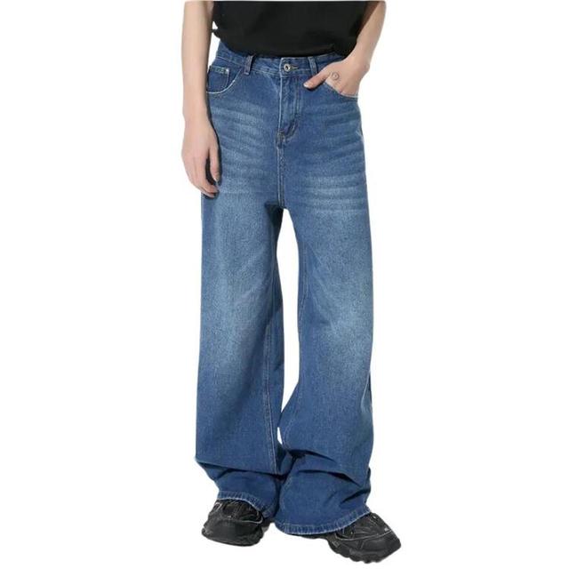 Vintage Men's Straight leg Distressed Jeans - Navy/Blue - M on Productcaster.