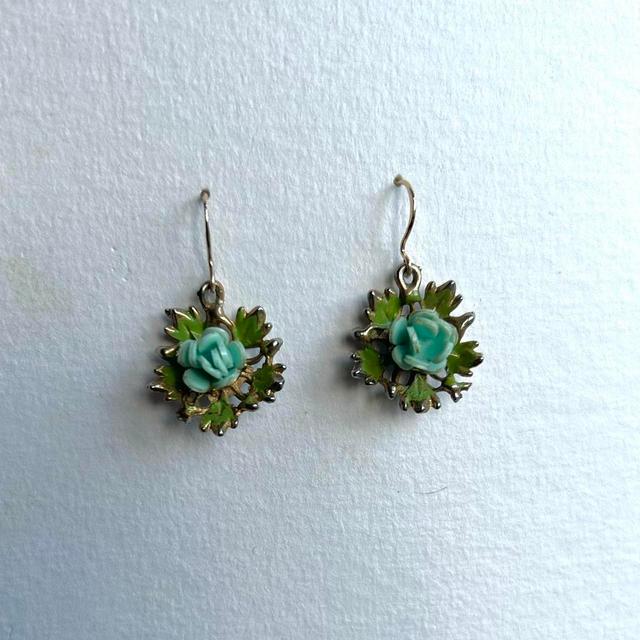 Vintage Women's Earrings - Green on Productcaster.