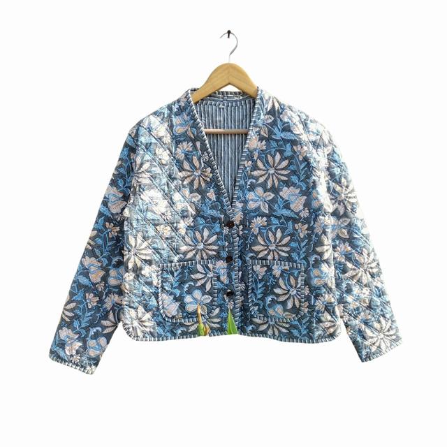 Vintage Women's Cotton Jacket - Blue/Multi - M on Productcaster.