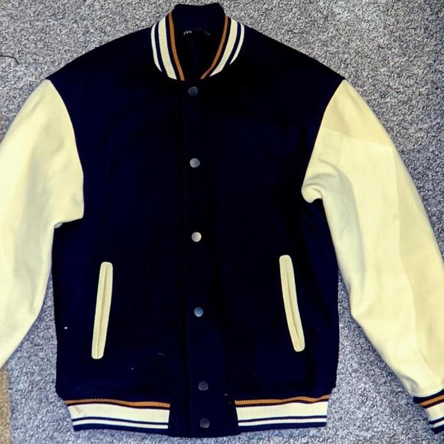 Zara Men's Varsity Jacket - Cream/Navy - S on Productcaster.