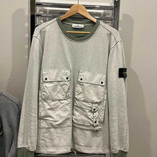 Stone Island Men's Jumper - Grey/Green - L on Productcaster.