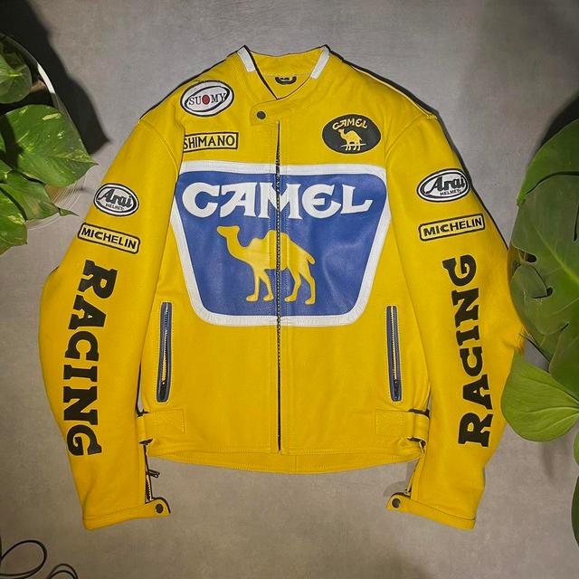 Camel Men's Leather Jacket - Yellow - L on Productcaster.