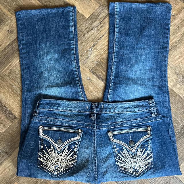 Vintage American Women's Embellished Jeans - Navy/Blue - L on Productcaster.