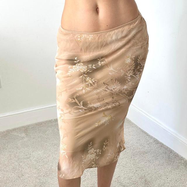 Vintage Women's Maxi Skirt - Cream/Tan - UK 8 on Productcaster.