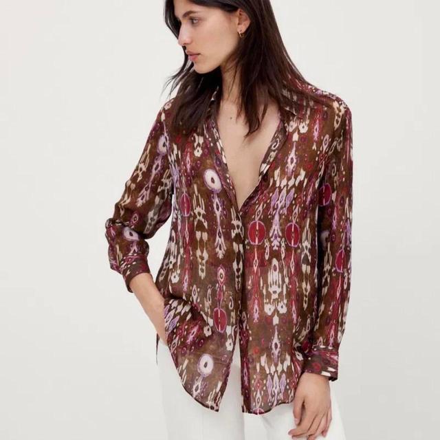 Massimo Dutti Women's Blouse - Brown/Multi - XS on Productcaster.