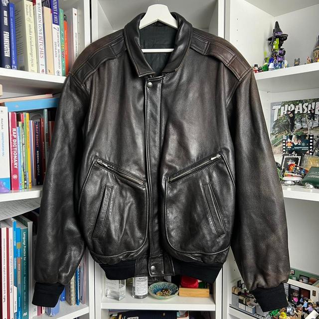 Vintage Men's Bomber Jacket - Brown/Black - XL on Productcaster.