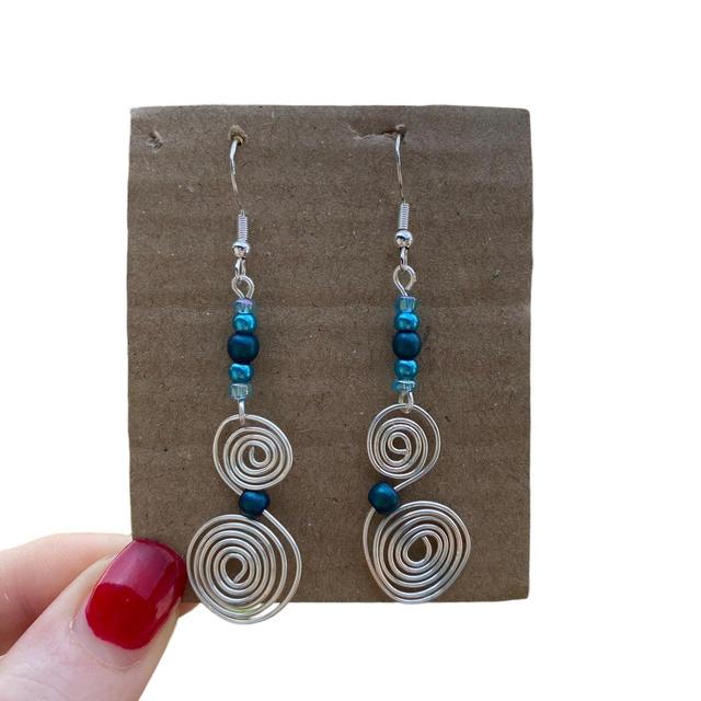 Handmade Women's Earrings - Silver/Blue on Productcaster.