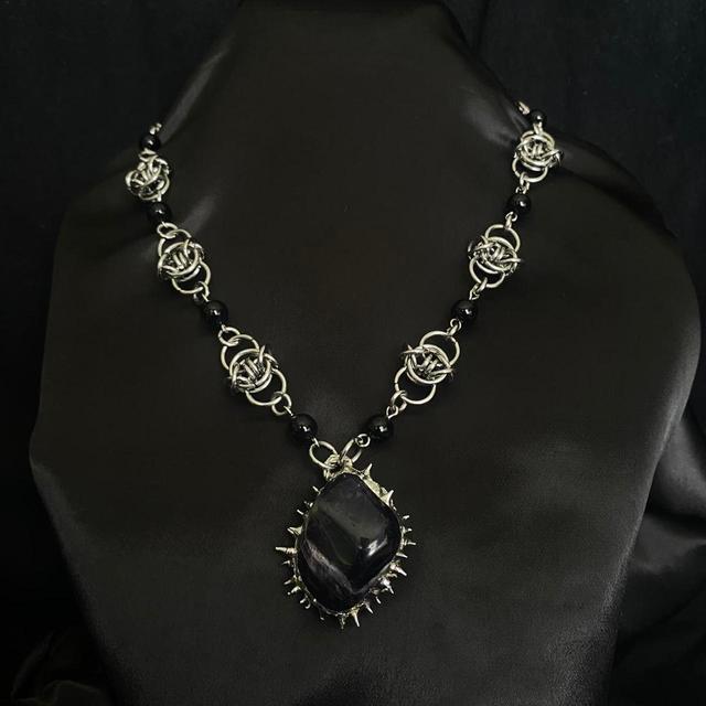 Handmade Women's Necklace - Silver/Black on Productcaster.