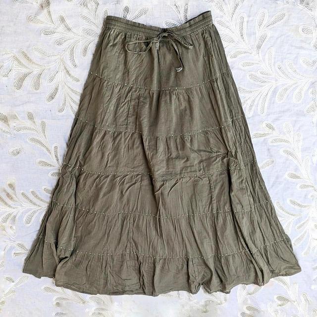 Vintage Women's Maxi Skirt - Tan/Khaki - UK 14 on Productcaster.