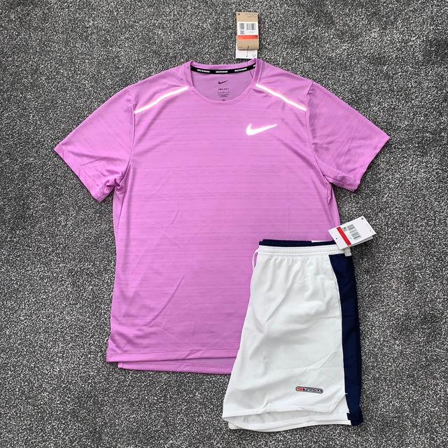 Nike Men's T-shirt - Pink/White - L on Productcaster.