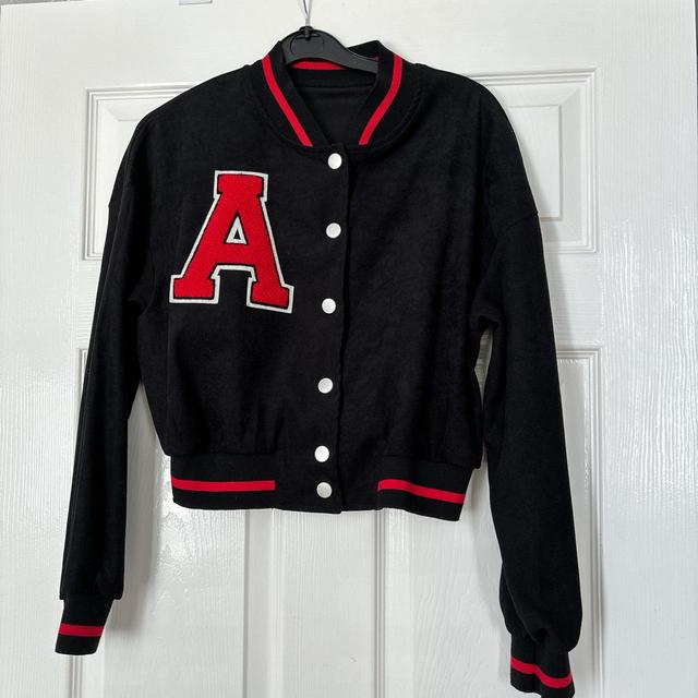 SHEIN Women's Varsity Jacket - Black/Red - UK 8 on Productcaster.