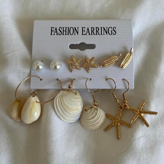 Women's Earrings - Gold/White on Productcaster.