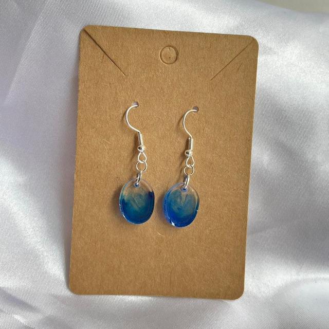 Vintage Women's Earrings - Blue/Silver on Productcaster.