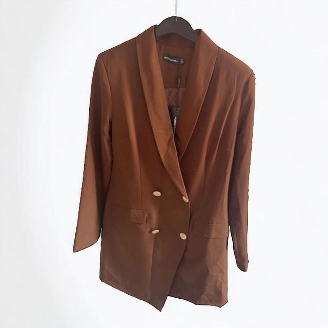 PrettyLittleThing Women's Blazer Jacket - Brown/Gold - S on Productcaster.