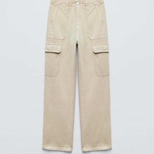 Zara Women's High waisted Cargo Trousers - Cream/Tan - UK 4 on Productcaster.