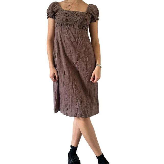 Vintage Women's Midi Dress - Brown/Grey - 8 on Productcaster.