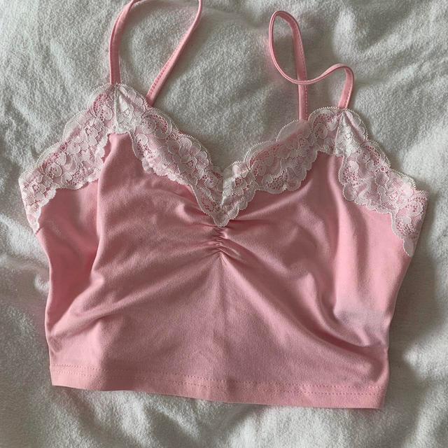 Vintage Women's Crop top - Pink/White - 6 on Productcaster.