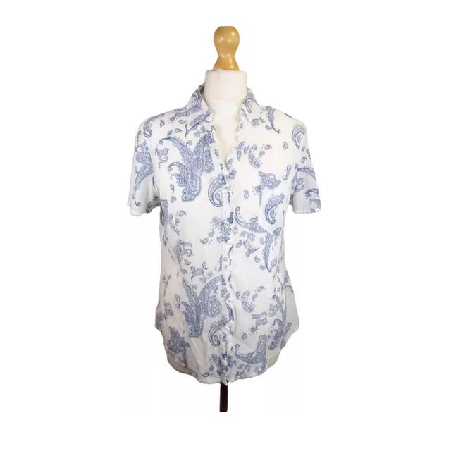 Marks & Spencer Women's Blouse - White/Blue - 16 on Productcaster.