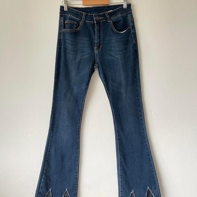 Vintage Women's Flare Distressed Jeans - Navy/Blue - UK 8 on Productcaster.