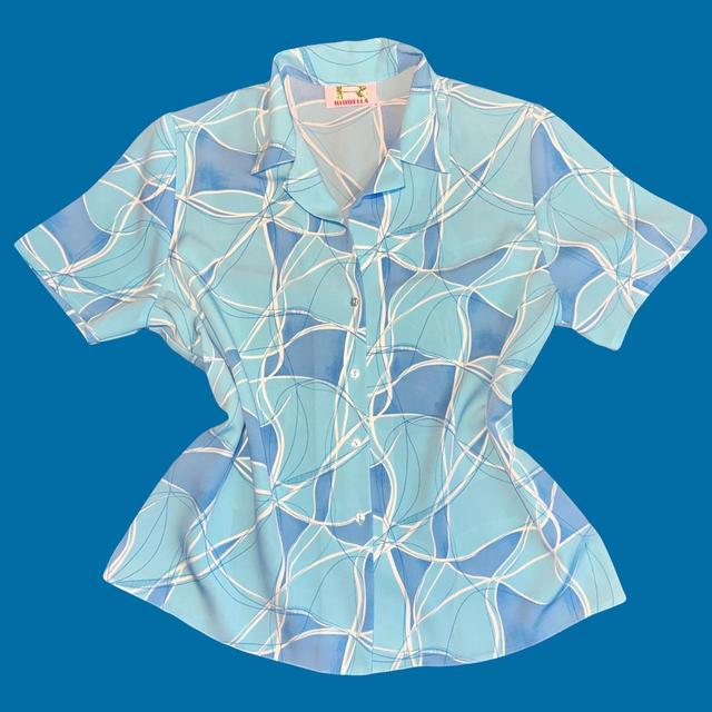 Unique Vintage Women's Blouse - Blue/White - 14 on Productcaster.