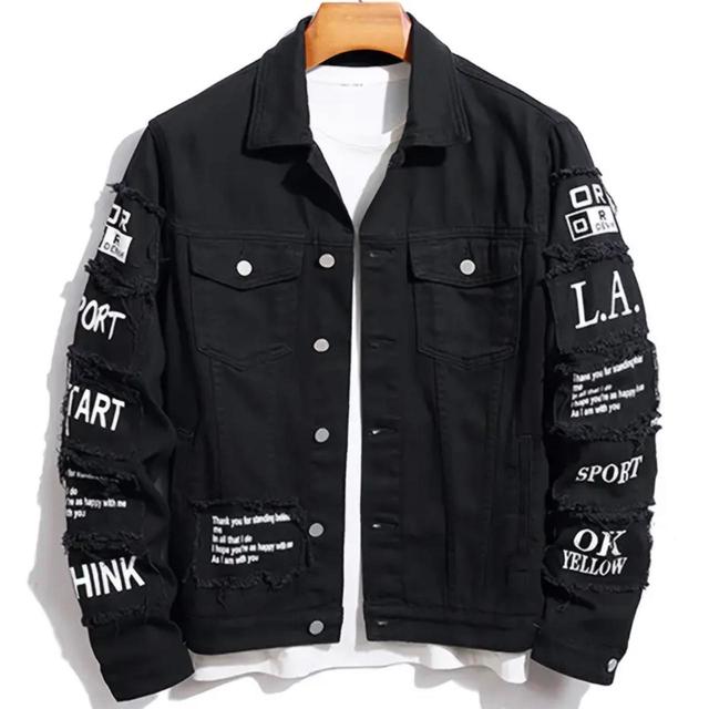 Men's Denim Jacket - Black/White - L on Productcaster.