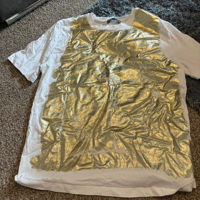 Zara Women's T-shirt - White/Gold - S on Productcaster.