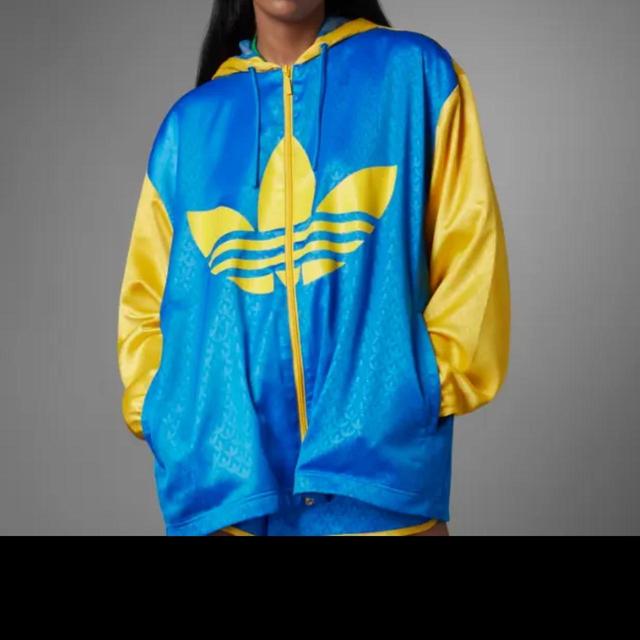 Adidas Women's Windbreaker Jacket - Blue/Yellow - L on Productcaster.