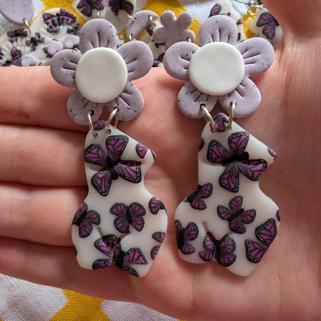 Women's Earrings - White/Purple on Productcaster.