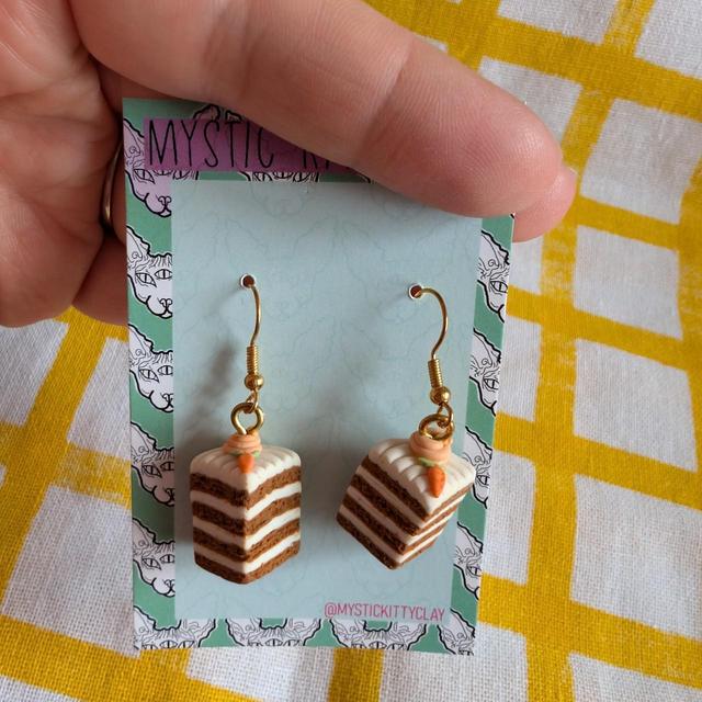 Handmade Women's Earrings - Cream/Orange on Productcaster.