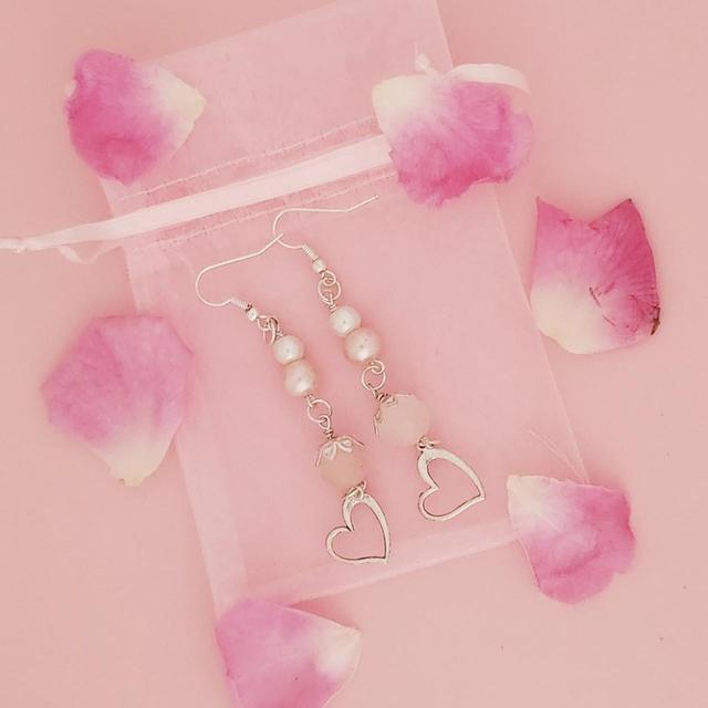 Handmade Women's Earrings - White/Pink on Productcaster.