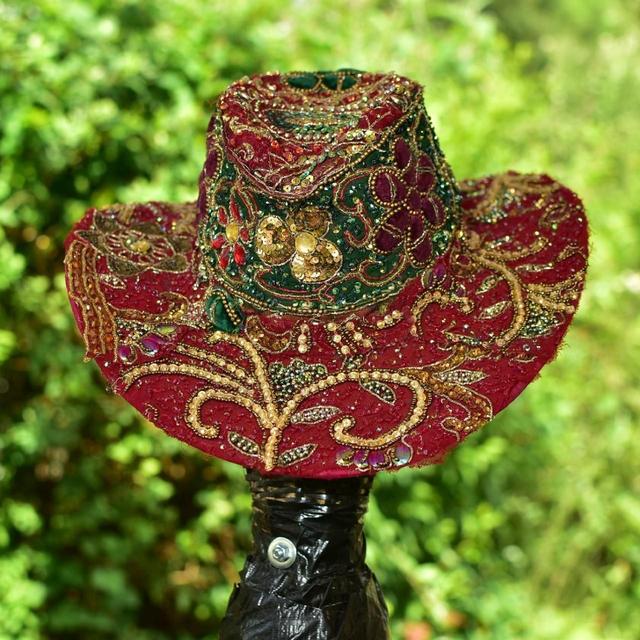 Reworked Women's Embellished Hat - Red/Multi on Productcaster.