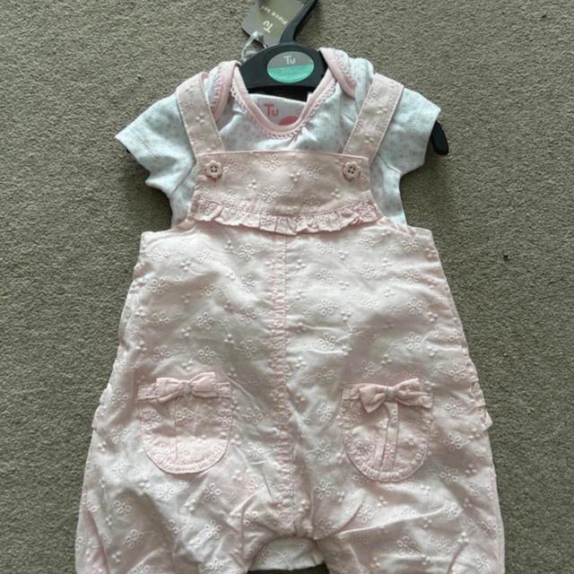 Sainsbury's TU Kids' Dungarees - White/Pink - 3-6 months on Productcaster.